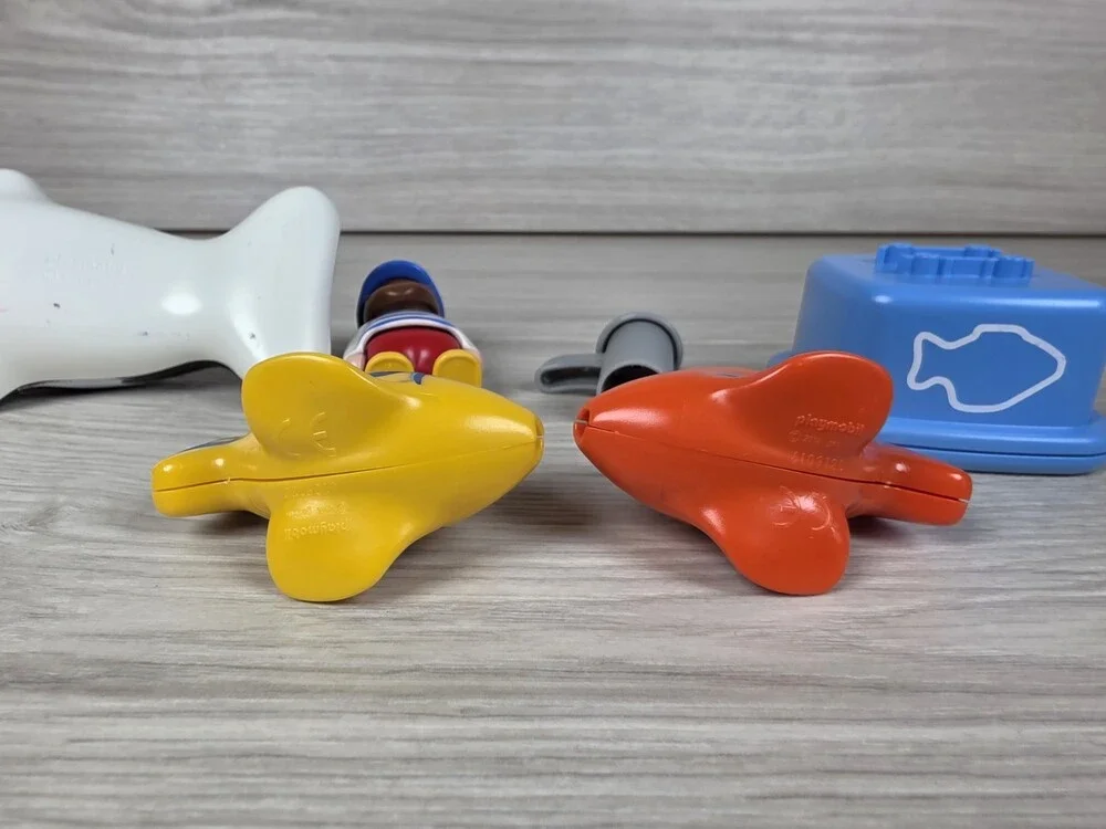 Vtg Playmobil 1.2.3 Sea Life Harbor Boat Orca Fisherman Fish Lot SU4